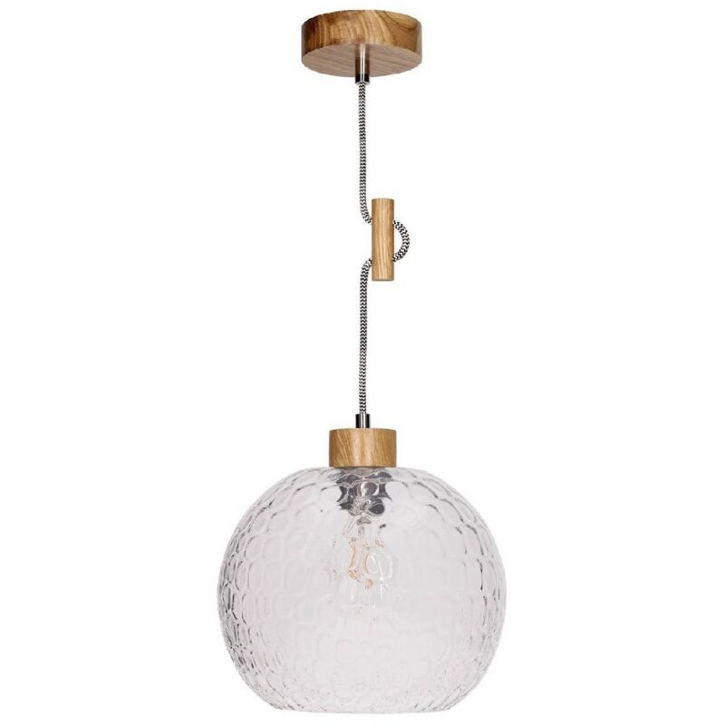 Epikasa - Suspension Svea, Bois, Métal, Verre, Chêne, Noir, Blanc, 24x24x100 cm