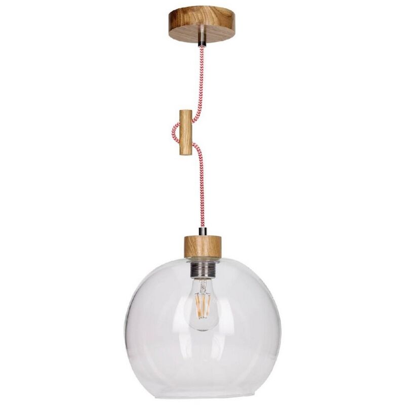 Epikasa - Suspension Svea, Bois, Métal, Verre, Chêne, Rouge, Blanc, 24x24x100 cm