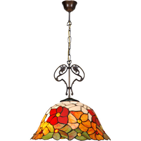 Lampe à suspension Tiffany Bell Series avec ornement en fonte D-40cm