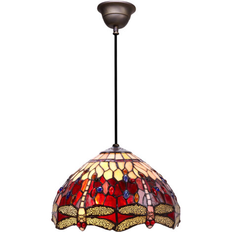 Lampe à suspension Tiffany série Belle Rouge avec câble D-30cm