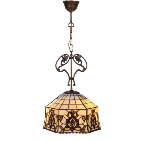 Lampe à suspension Tiffany série Hexa avec ornement en fonte D-30cm