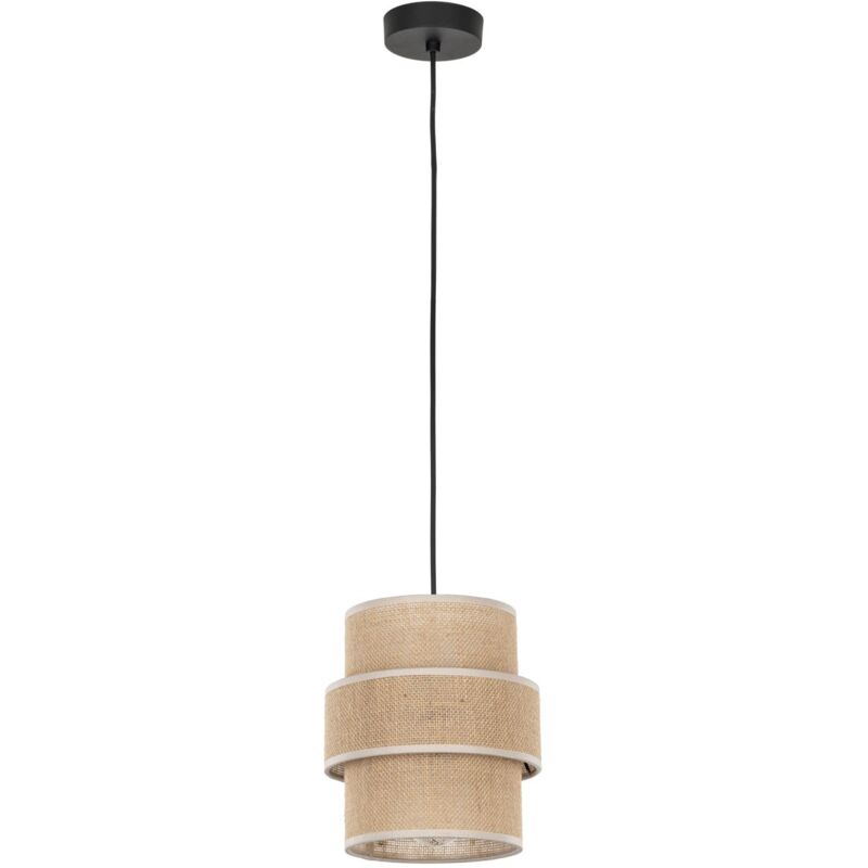 Licht-erlebnisse - Lampe à suspension tissu métal E27 d : 20 cm h : max. 150 cm Lampe à suspension moderne ronde noire naturelle