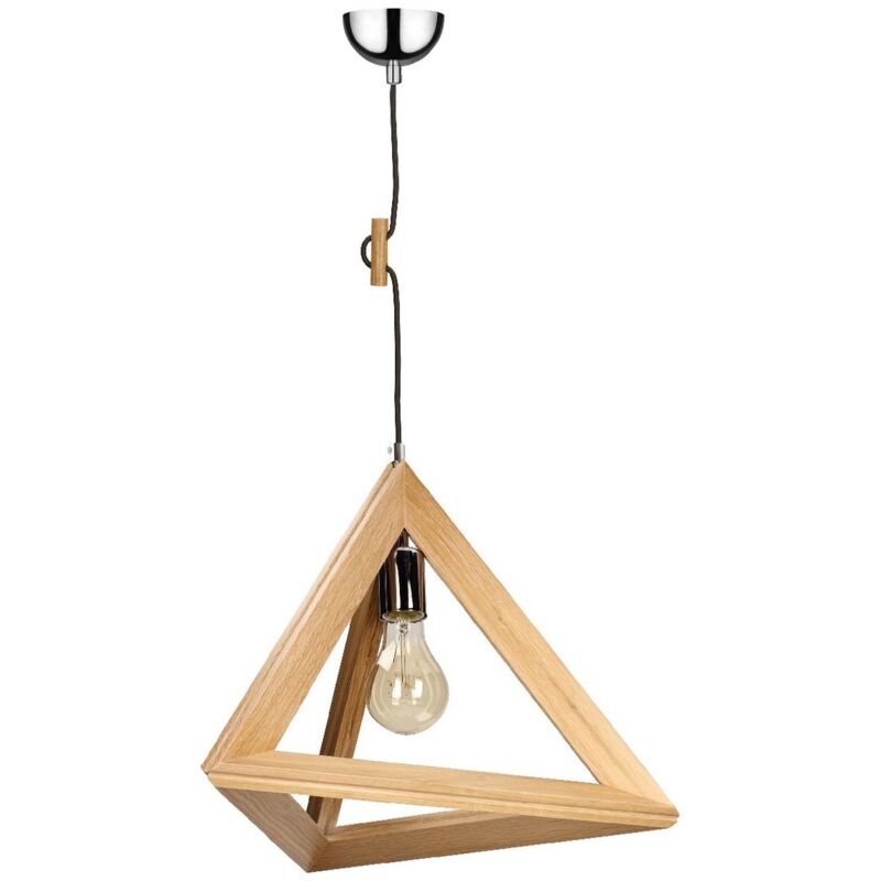 Suspension Trigonon, Métal, Bois, Verre, Chrome, Chêne, Transparent, 42x42x109 cm