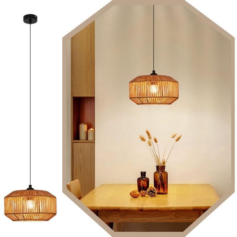 Lampe à suspension vintage GBLY 1 ampoule, lampe de table à manger, lanterne courte, design en corde de chanvre, E27, lampe à suspension pour chambre