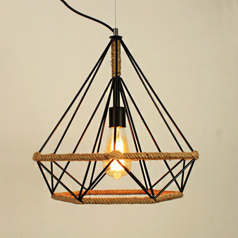 Lampe à Suspension Vintage,Lustres en corde de chanvre Rétro,Suspension Industrielle,Suspension en forme de diamant,Plafonniers,Suspension Créative,25 cm [Classe énergétique A+]
