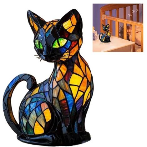 Lampe À Vitrail D'animaux - Lampe De Chat En Vitrail Vintage Table De Chevet D'animaux À La Main Lumière De Nuit