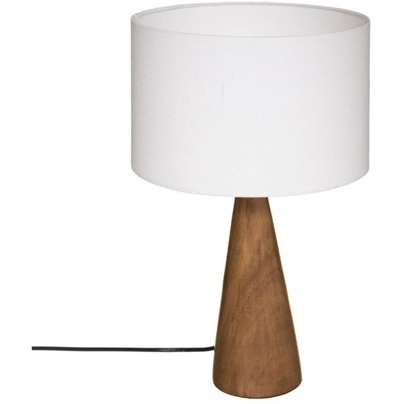 Atmosphera – Lampe à poser Aina en bois de pin blanc 46cm – Abat-jour en coton E27 – Longueur câble 150cm – Éclairage scandinave moderne