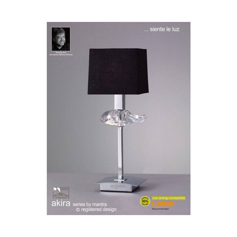 Lampe de Table Akira 1 Ampoule E14, chrome poli avec Abat jour noir - Chrome