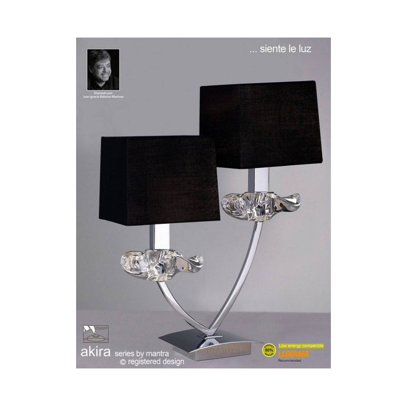 Lampe de Table Akira 2 Ampoules E14, chrome poli avec Abat jour noirs - Chrome