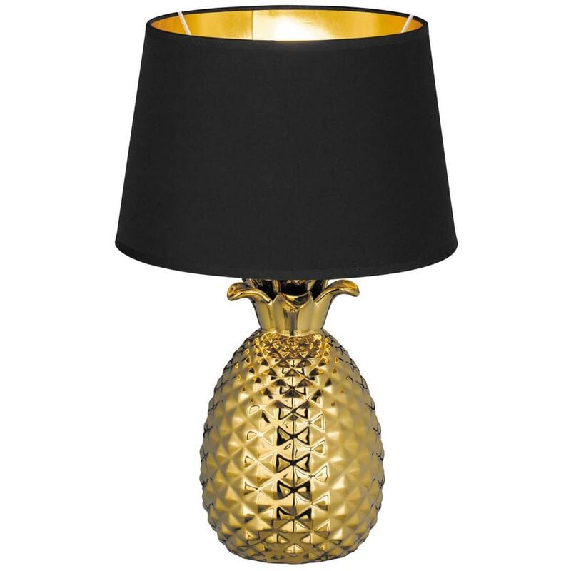 Frankystar - Lampe Ananas en Céramique Dorée avec Abat-jour Noir et Or H.45Cm