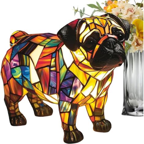Lampe Animal - Lampe De Table Chien En Résine Patinée Rétro