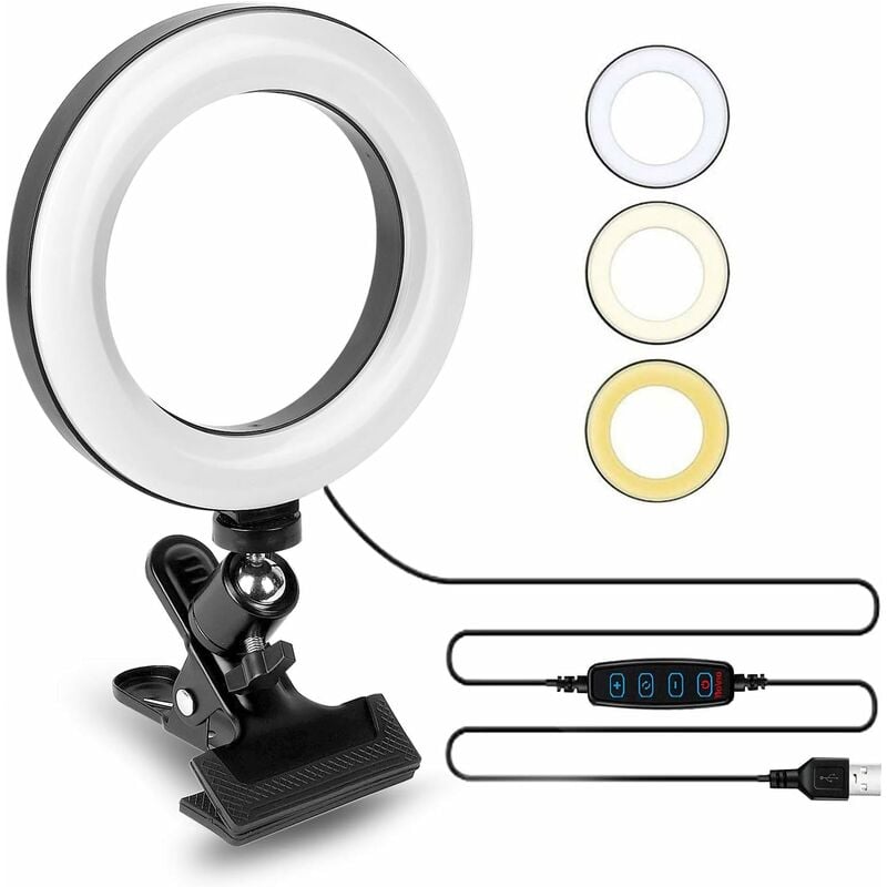 Lampe annulaire, lampe vidéo, mini ordinateur portable de vidéoconférence à intensité variable pour le travail à distance, cours à distance,