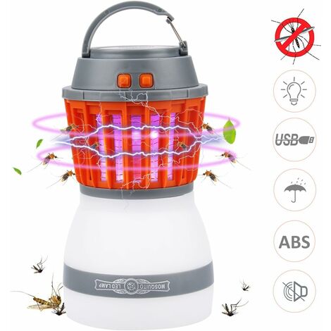 Lampe Anti Moustique LED UV Lampe Camping 2 En 1 Lampe Torche Randonnée Rechargeable 2200mah Batterie Etanche IP67 3 Luminosité Avec USB Cable