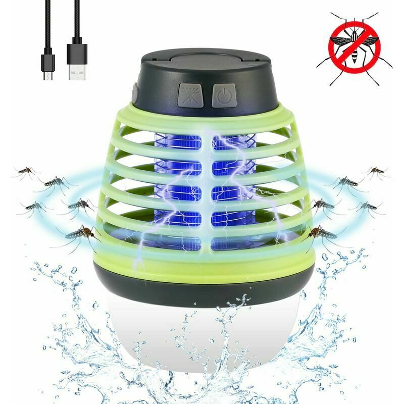 Lampe Anti-Moustique Lumière de Camping 2 en 1 Tueur Moustique IP67 Étanche usb Rechargeable Portable Lumière avec 2200mAh Batterie et Crochet