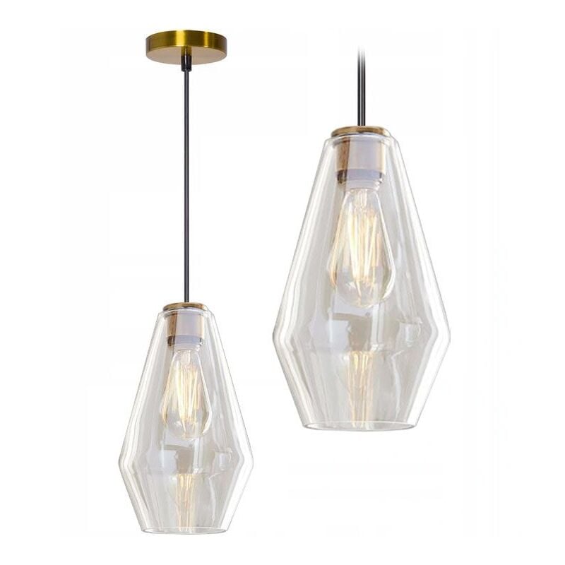 Lampe Suspendue App438-1cp Verre Transparent 1-Points De Lumière E27 18x18x30cm Reglable