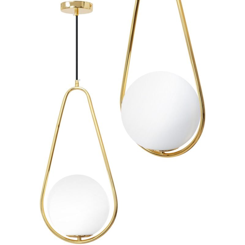 Lampe suspendue APP472-1CP verre balle blanche or 1-POINTS de lumière E27 33X33X51-121CM reglable