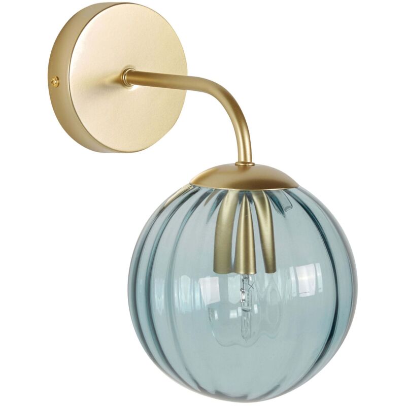 Lampe Applique Murale avec Abat-Jour Rond en Métal et Verre Bleu Isabella