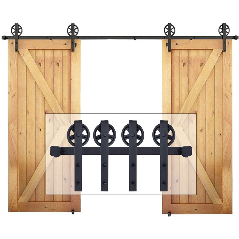 Kit de Rail Porte Coulissante Quincailleri Industriel Systeme pour Porte Suspendue Ensemble Industriel Porte Bois Coulissante Interieur - Double