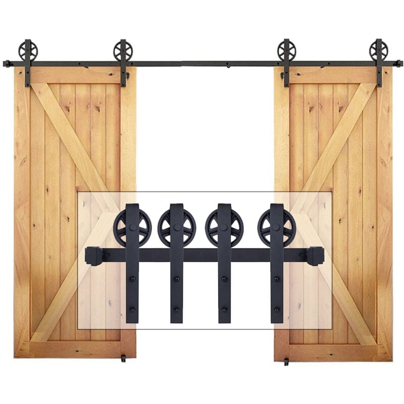Kit de Rail Porte Coulissante Quincailleri Industriel Systeme pour Porte Suspendue Ensemble Industriel Porte Bois Coulissante Interieur - Double