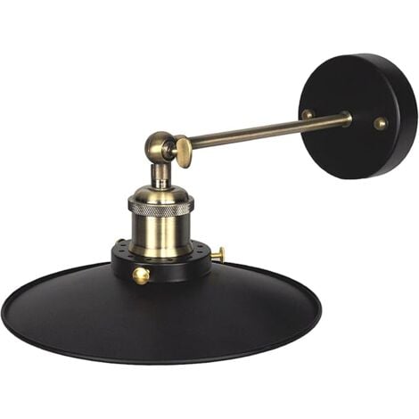 ENUOTEK Noire Industrielle Vintage avec Douille de Lampe E27 et Abat Jour en Metal Ajustable, Diamètre de Abat-jour 22CM, Cordon Alimentation et Ampoule Non Inclus