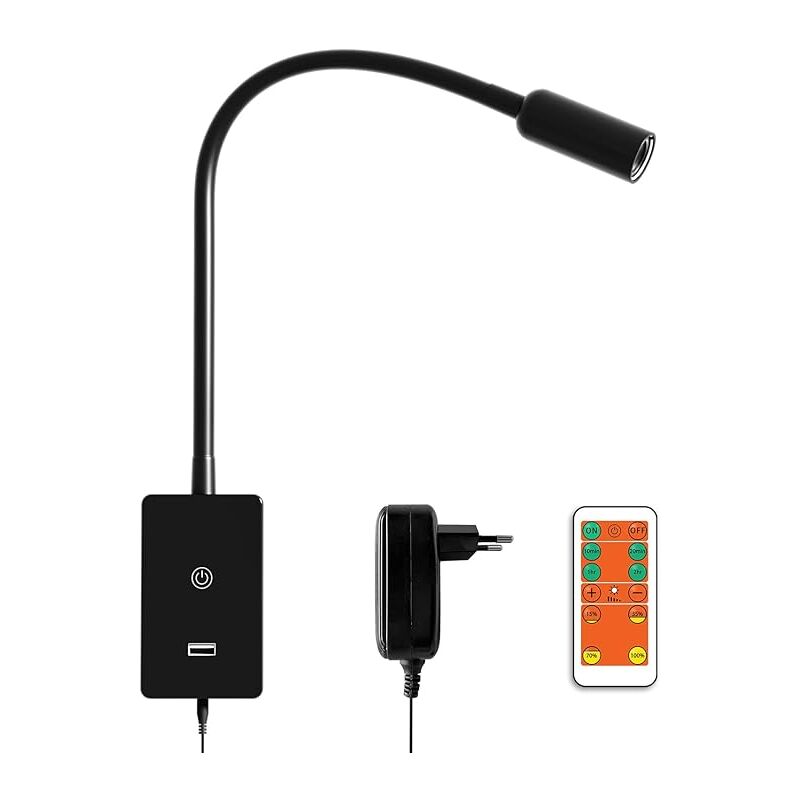 Enuotek - Lampe de Lecture de Spot led avec Télécommande Sans Fil, Luminaire Applique Murale Flexible led Dimmable au Lit la Nuit, Éclairage Neutre