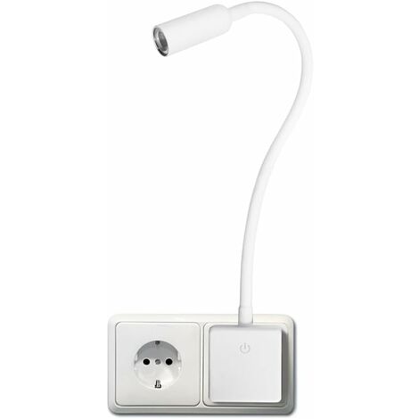 Lampe applique murale LED flexible pour chevet – Prise de courant – Interrupteur tactile dimmable – Luminosité 280Lm 4000K – Montage mural - 240Lm