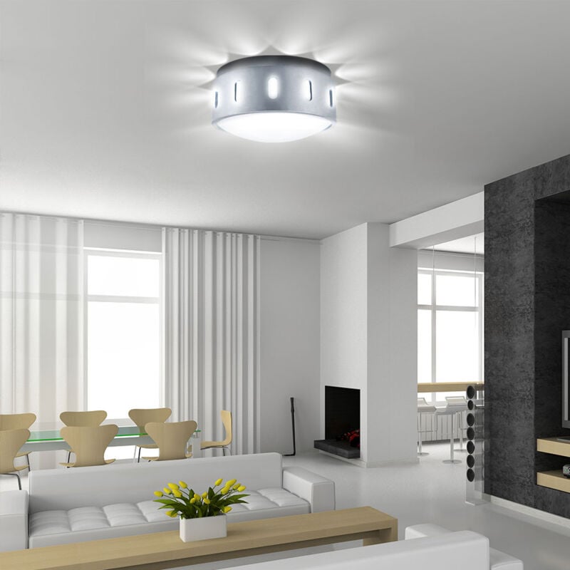 Lampe de surface design lampe d'éclairage ronde aluminium verre blanc satiné Eglo 89118