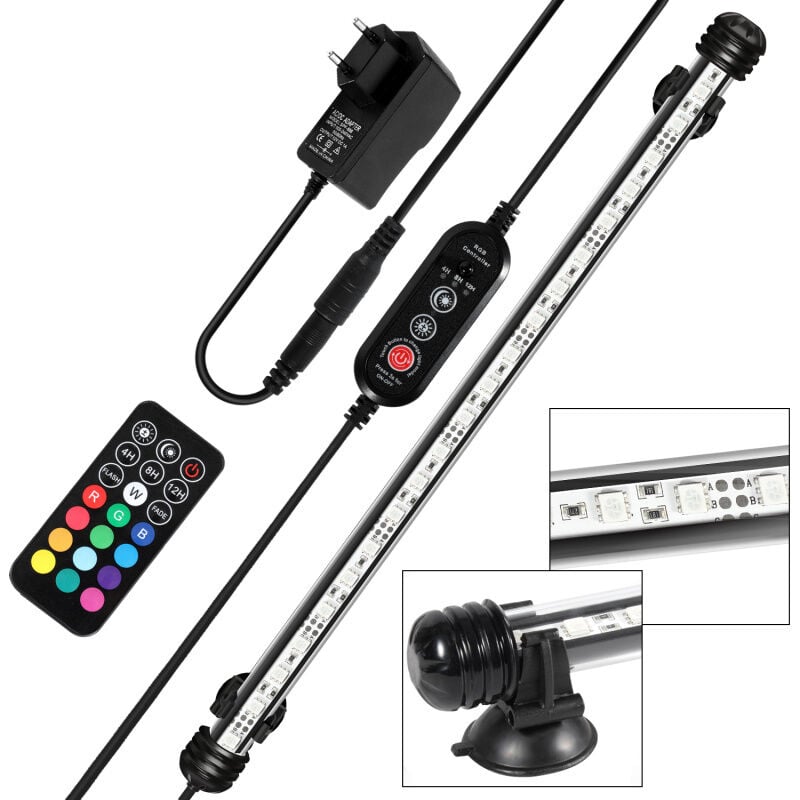 Lampe Aquarium led, rgb avec télécommande sans fil Étanche led Lumière Aquarium D'éclairage -58cm