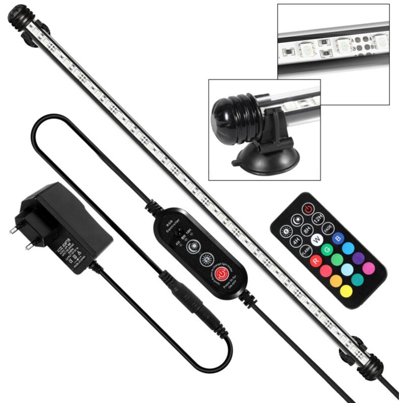 Lampe Aquarium led, rgb avec télécommande sans fil Étanche led Lumière Aquarium D'éclairage -63cm