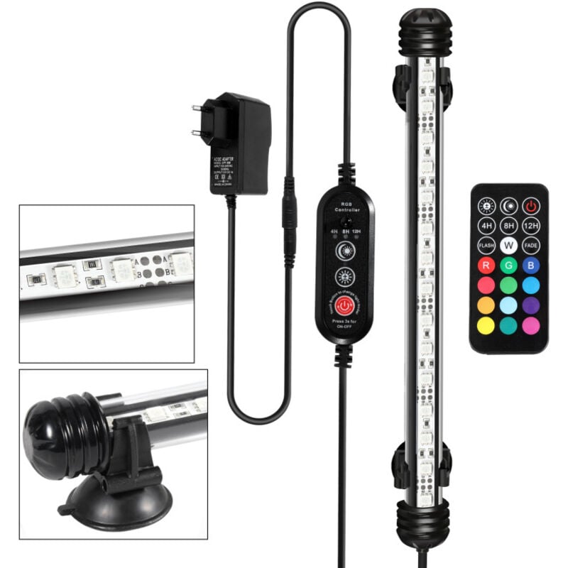 Lampe Aquarium led, rgb avec télécommande sans fil Étanche led Lumière Aquarium D'éclairage -48.5cm