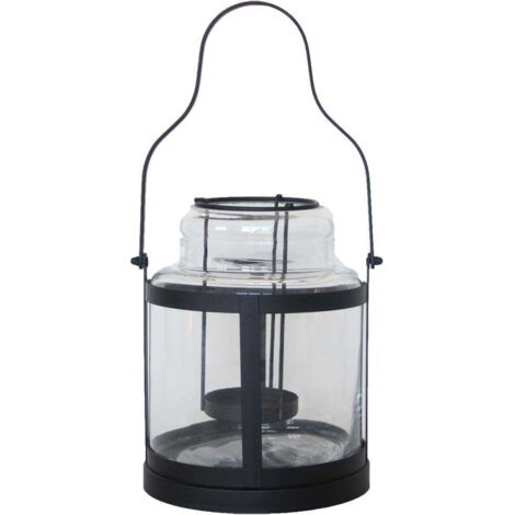 Lampe avec bougeoire style tempête - Noir - H 21,9 cm - Livraison gratuite