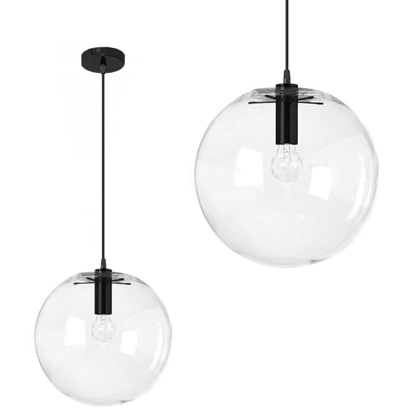 Lampe suspendue APP307-1CP lassi boule unique verre transparent + noir diamètre 25CM 1-POINTS de lumière E27