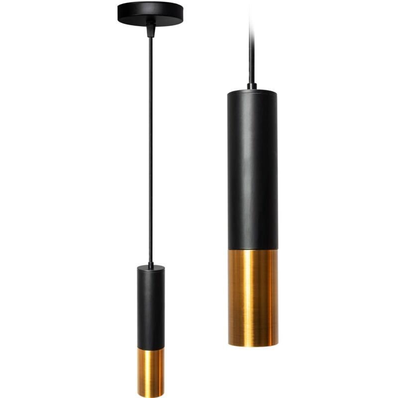 Lampe suspendue APP469-1CP métal noir or tube 1-POINTS de lumière E27 6X6X30-120CM reglable