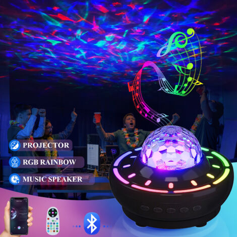 Lampe Bluetooth 11W avec projection sonore, lampe colorée 2400 mAh avec effet ciel étoilé, rechargeable par USB, idéale pour la chambre principale, veilleuse romantique, couleur noire.