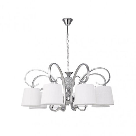 lampe bogota 8xe14 chrome blanc abat-jour regx75x75 cm