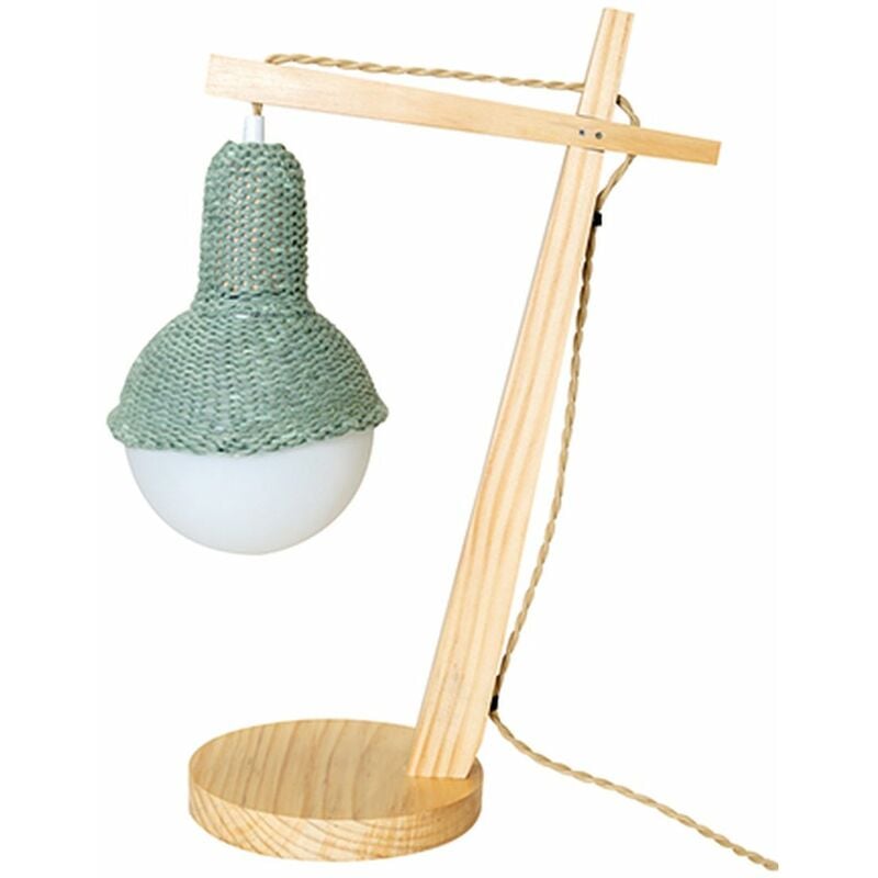 Lampe de bureau ou de chevet en bois avec abat-jour en laine