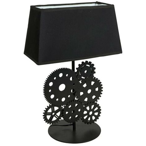 Lampe bois noir tissu rouages