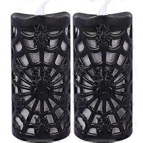 Lampe bougie LED décorative d'Halloween avec toile d'araignée (noire) (2 pièces)