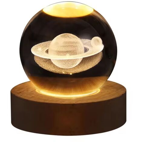 Lampe boule de cristal galaxie 3D avec projections planétaires - Veilleuse USB pour ambiance