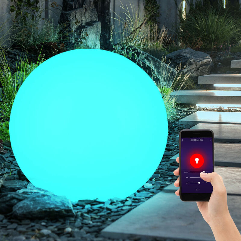 Lampe boule lumineuse boule de jardin enfichable LED télécommandée boule solaire pour extérieur 30 cm, CCT dimmable, 1x Smart Home RGB LED 10W 750Lm,