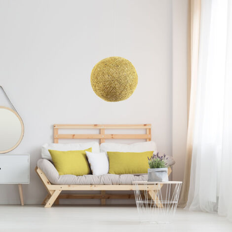 Lampe boule tréssée à suspendre ou poser D 30 cm - Jaune moutarde - Livraison gratuite