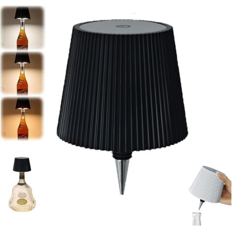 ODIPIE Lampe Bouteille Sans Fil,Lampe de Table Sans Fil Rechargeable 1200mAh, Lampe led Decoration Moderne, Lampe De Table Tactile Sans Fil Pour Bar Restaurant Accessoires et Décorations (Rayé noir)