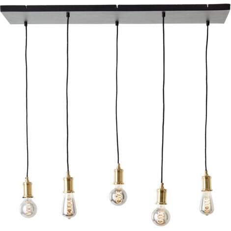 Lampe brillante Darcia suspension 5 ampoules métal noir/bois noir 5x A60, E27, 60 W