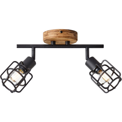 Lampe Brilliant Gwen spot tube à 2 lampes bois antique/corindon noir métal noir 2x D45, E14, 28 W