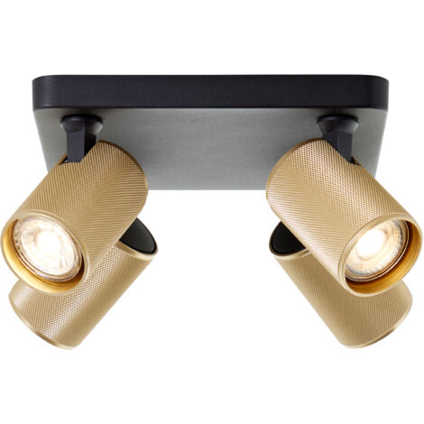 Lampe Brilliant Marty Spot LED plaque 4 ampoules sable noir/or mat or 4x GU10, 10 W, ampoules LED incluses et remplaçables