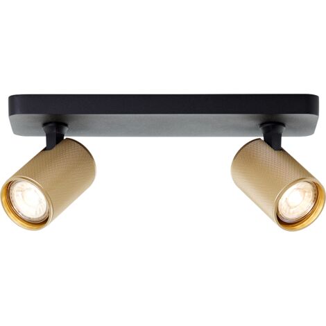 Lampe Brilliant Spot barre LED Marty 2 ampoules sable noir/or mat métal doré 2x GU10, 10 W, ampoule LED incluse et remplaçable