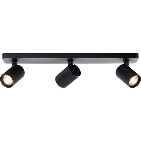 Lampe Brilliant Spot barre LED Marty 3 lampes sable noir métal/verre noir 3x, GU10, 10 W, ampoule LED incluse et remplaçable