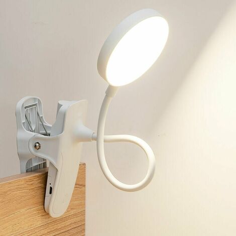 Lampe Bureau a Pince, LED 3Couleurs Gradation en Continu Lampe Pince pour Lit, 360° Flexible Liseuse Lampe de Lecture Livre, Avec Support，