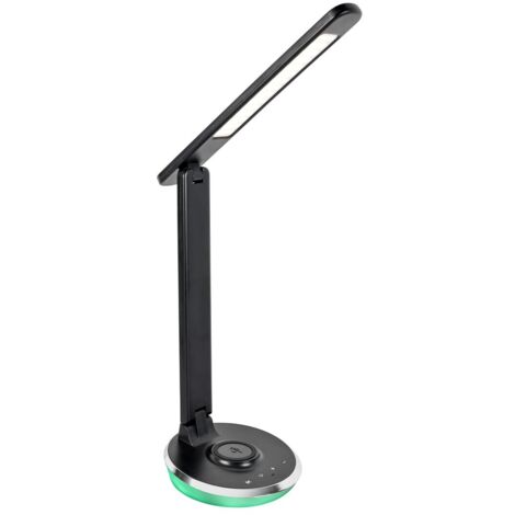 Lampe bureau moderne noire LED 6W RGB variateur USB Qi