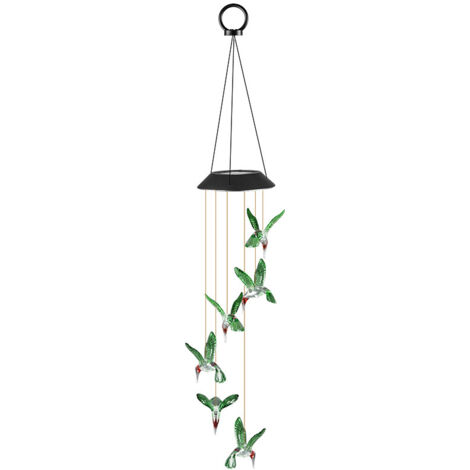 Lampe Carillon Solaire Colibri LED, Dégradé 7 Couleurs, Décoration Jardin Extérieur, Cadeau Noël